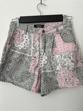 Missguided Pink and Gray Paisley Patchwork Shorts